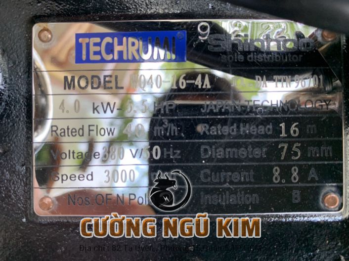 BƠM CHÌM NƯỚC THẢI SHINHOO WQ40-16-4A 5.5HP 380V